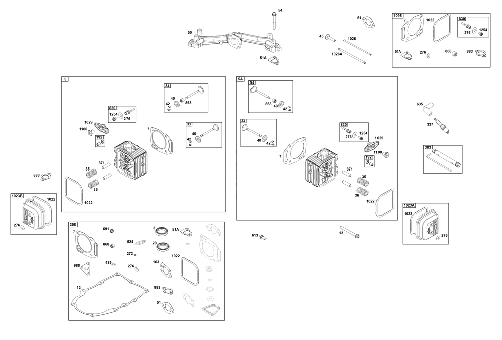 Cylinder Head Group Diagram and Parts List for 359775-0005-E1 200000 - 399999 Briggs and Stratton Engine